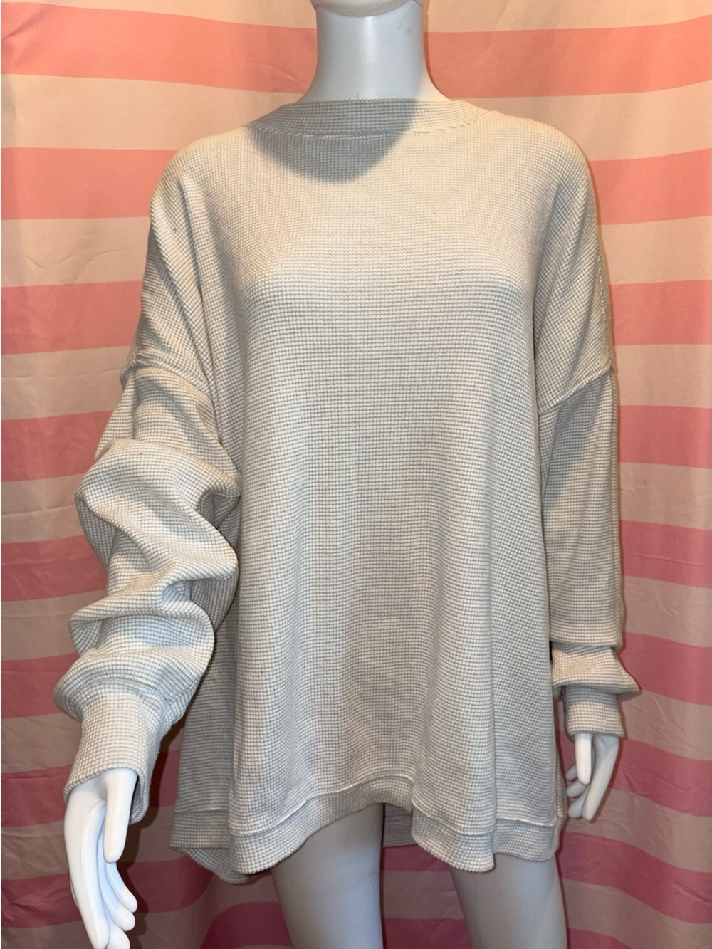Aerie Oversized Waffle Knit Crewneck Tunic Sweatshirt Off White Cream XL